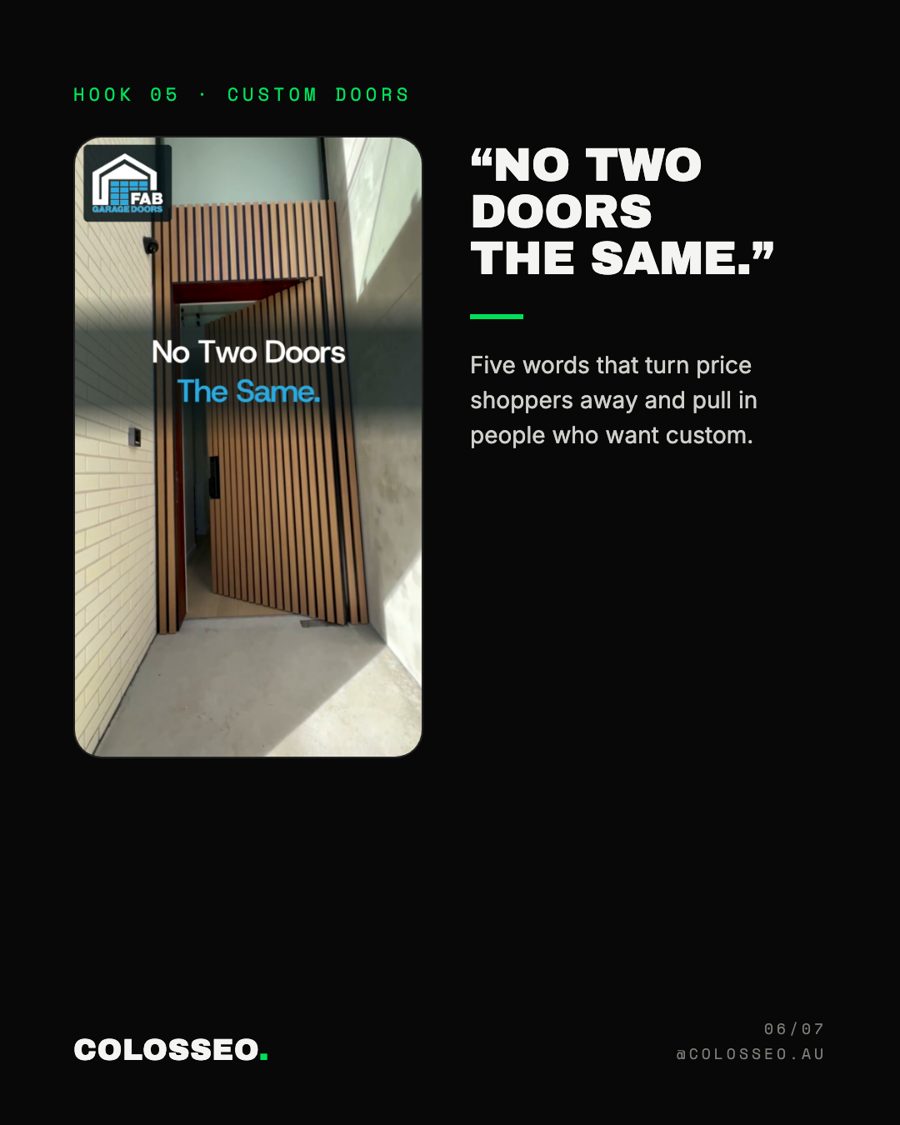 Custom doors ad hook: No two doors the same.